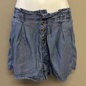American Eagle Blue High Rise Button Down Pleated Pocketed Mom Shorts- Size 14